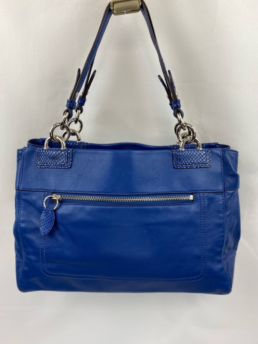 Vintage Coach Soft Leather Cobalt Blue Double Handle Penelope Handbag Bag Purse - Picture 2 of 16